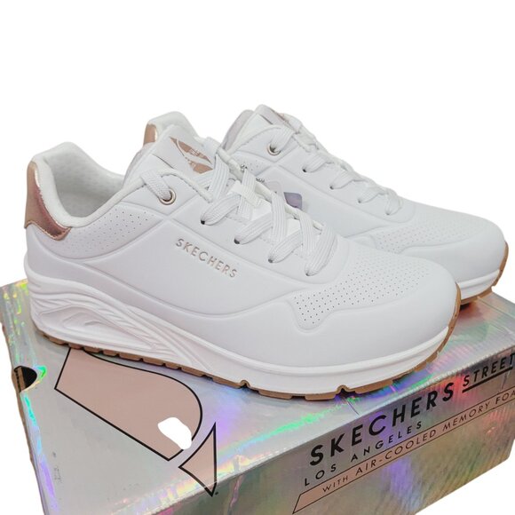New Skechers Street Womens Juno Level Player White Gold Sneakers Shoes - Picture 2 of 8